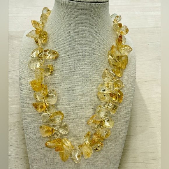 Chunky Genuine Citrine Nugget Statement Necklace 18” Massive 128g Signed - Picture 6 of 17